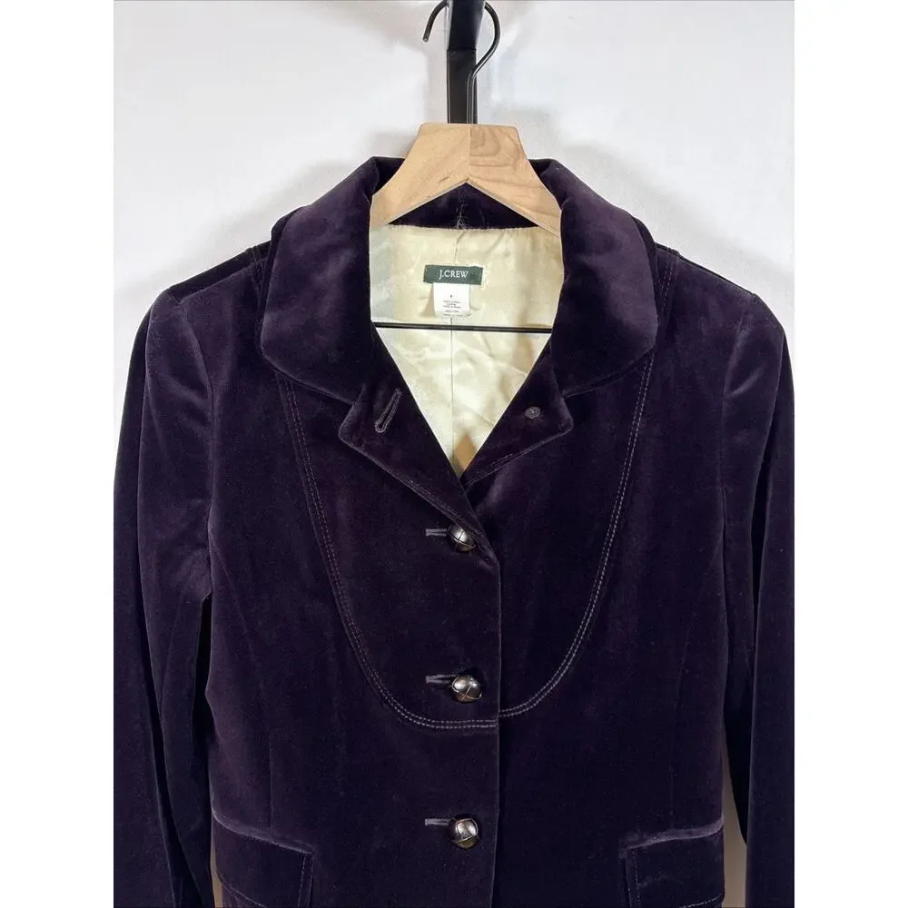 J. Crew Velvet Blazer Jacket Women's 6 Purple Fitted 100% Cotton Y2K Preppy